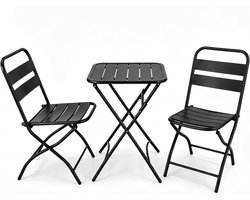 3-delige opvouwbare bistroset – tafel en 2 stoelen – elektrostatische coating – antislip – voor tuinen, terrassen, balkons, buitengebruik – zwart