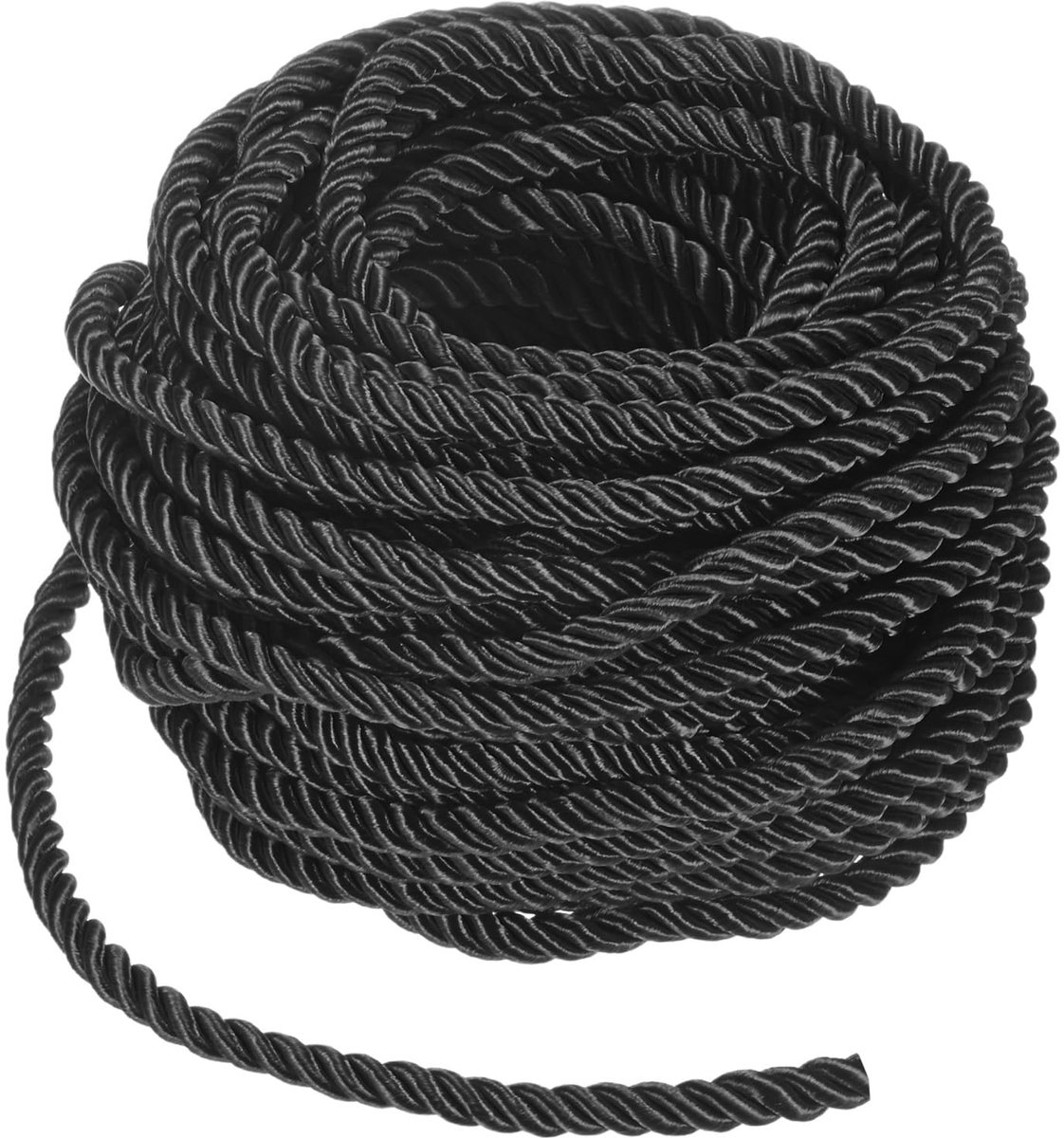 16 Yards Twisted Rope Trim, 5 mm/0,2 in zwart zacht polyester gedraaid zijden touw koord 3-laags decoratief koord voor geschenkzak/doe-het-zelf ambachten/huisdecoratie/gordijn Tieback