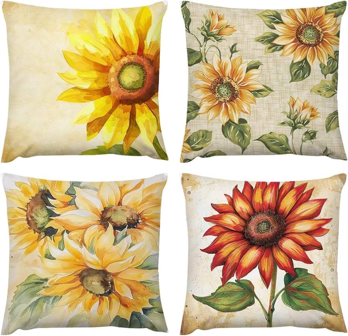 Buitenkussen, Waterafstotend Oppervlak, Zonnebloembloemen, Tuinkussensloop, Balkon Sofa Decor voor Woonkamer Slaapkamer Set van 4 60x60cm, Kussensloop 24x24in G468
