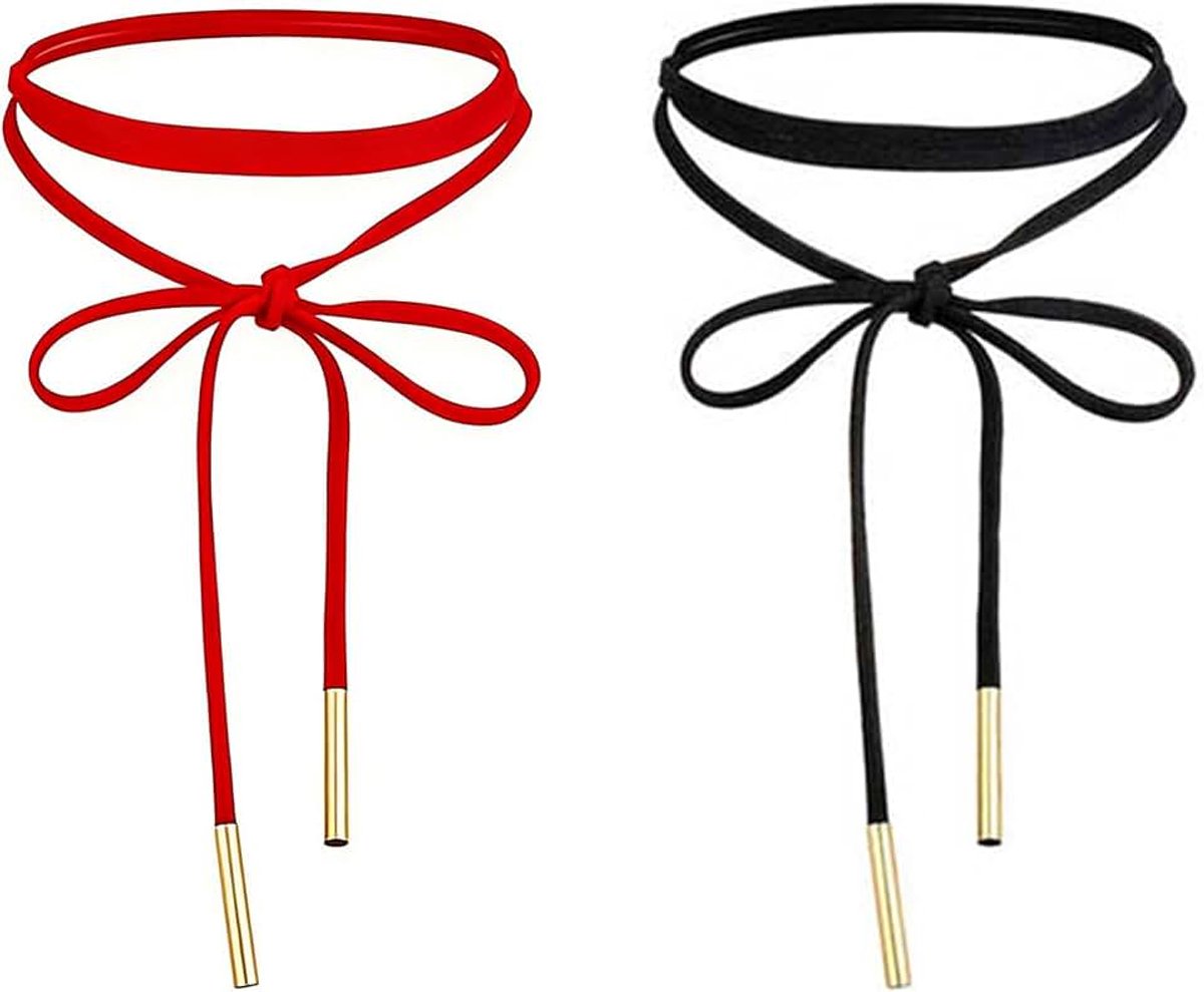 Velvet Choker Ketting, 2 stuks halsketting voor dames, verstelbaar, modieus accessoire voor feestjes, Halloween, Kerstmis, zwart en rood