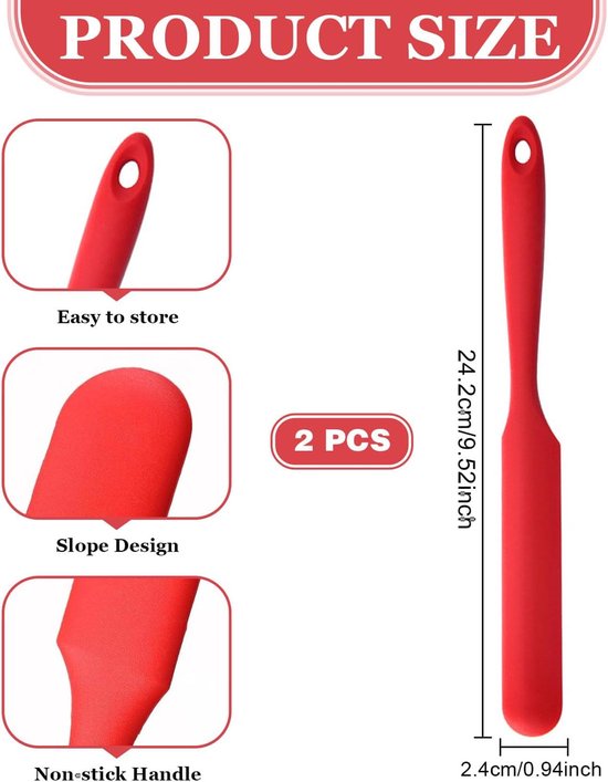 Spatels, keukenspatel, taartspatel, voor bakken en mengen, hittebestendig, anti-aanbakpan, lengte 22,5 cm (rood) — afbeelding 5