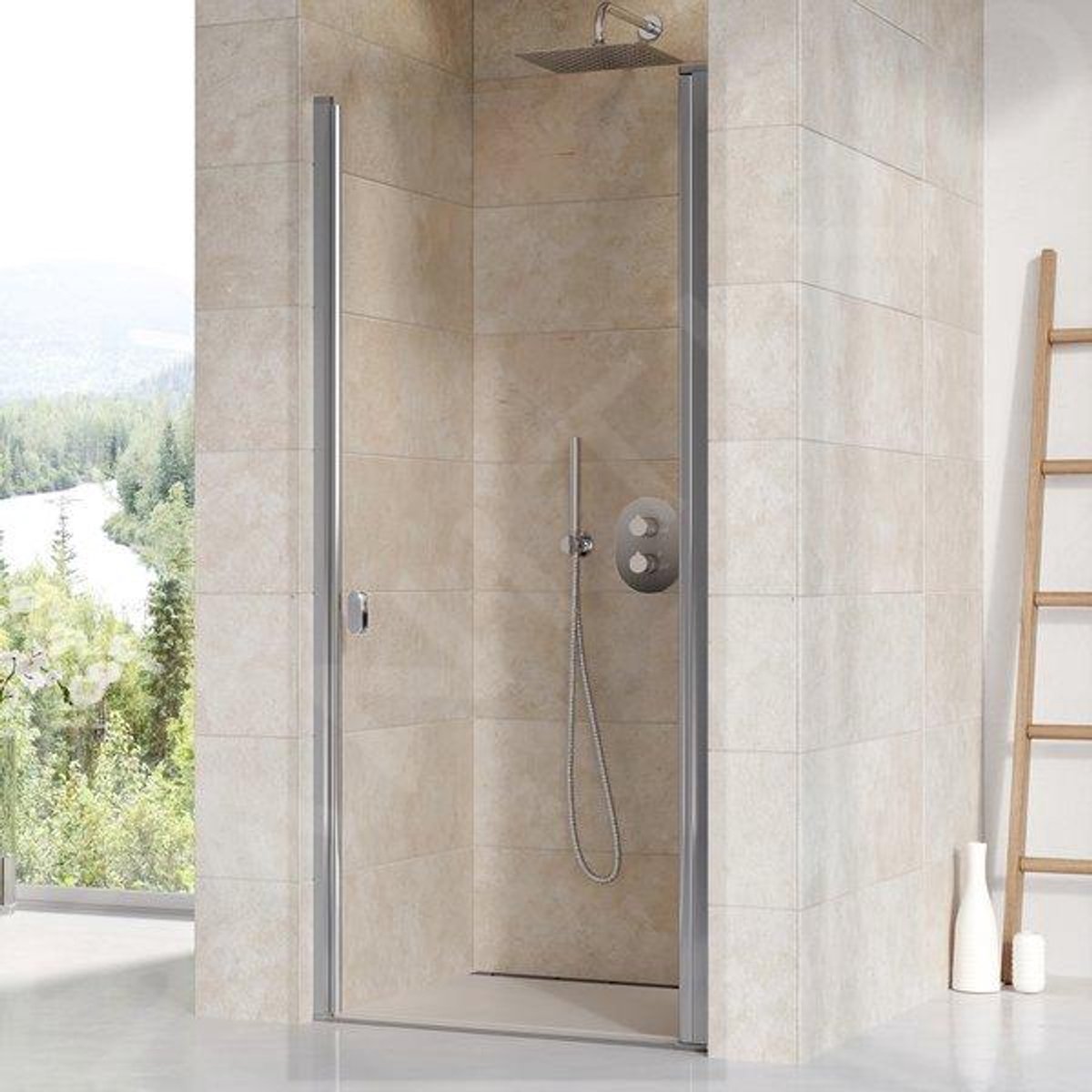 Douchedeur, 875-905 cm, glanzend aluminium/helder glas