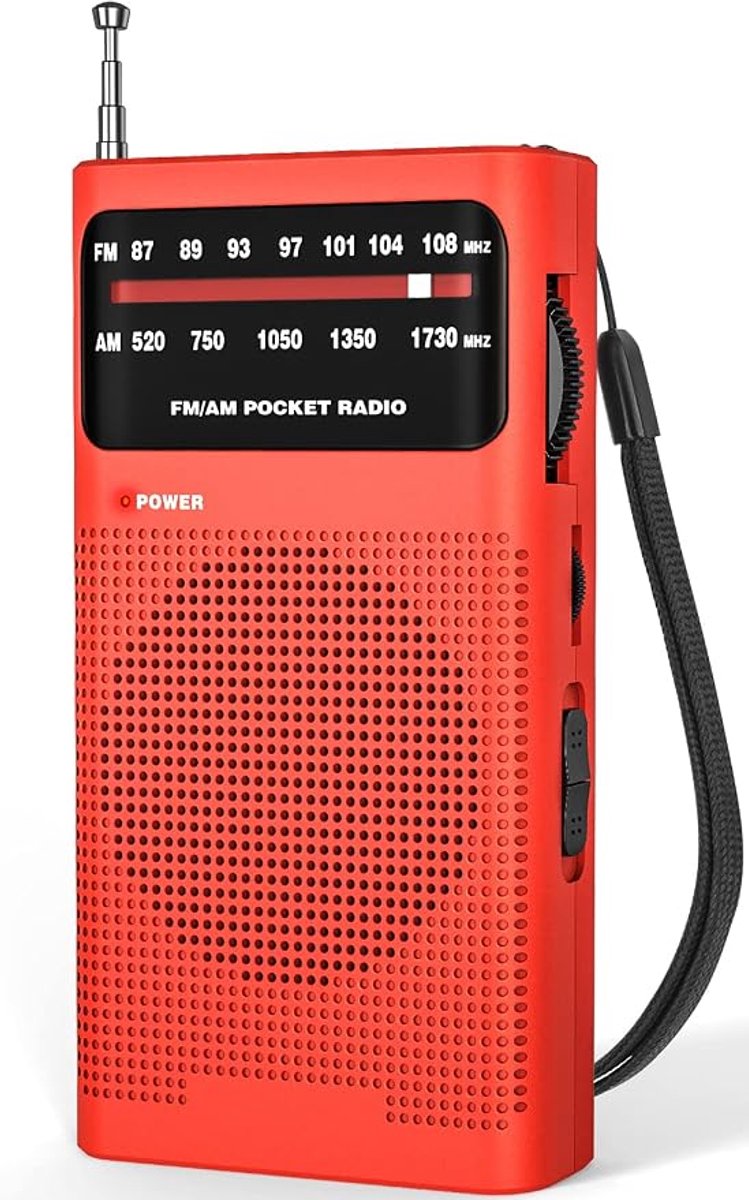 Draagbare radio - Retro radio - FM radio - op batterijen - Keukenradio - FM/AM - voor thuis, sport, reizen, kamperen, wandelen, buitenshuis en roadtrips - rood