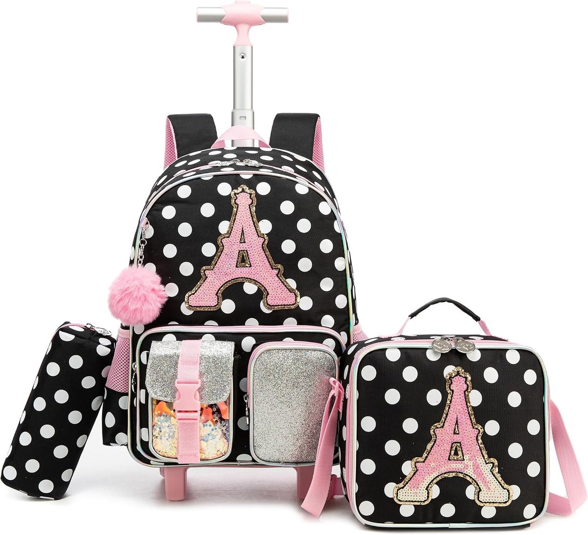Boekentas meisjes - A-stip A - 43 x 30 x 20 cm - 3-in-1 Schooltas met Wieltjes en Aluminium Trolley - Voor Basisschool