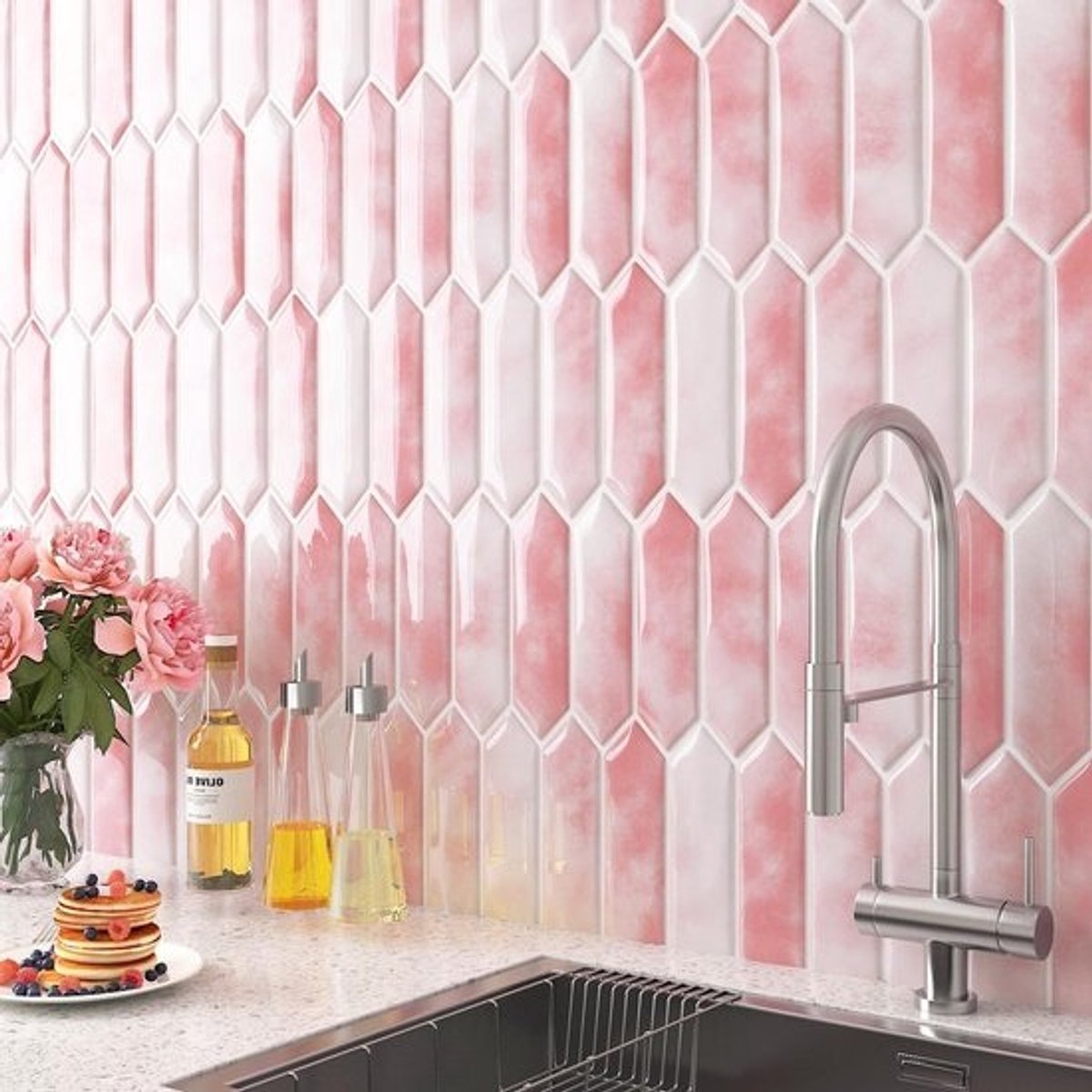 30x30CM Tegelstickers Lichtroze Zelfklevende 3D Tegels voor Keuken en Badkamer - Waterdicht en Duurzaam, 30 Stuks PVC Stickers voor Vuurplaats en Wasruimte