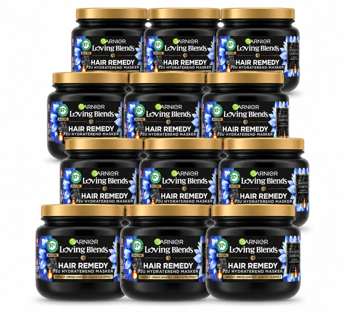 12 x Garnier - Loving Blends Magnetic Charcoal - Haarmasker - Droge Lengtes - 340 ml - Voordeelverpakking - 12 stuks