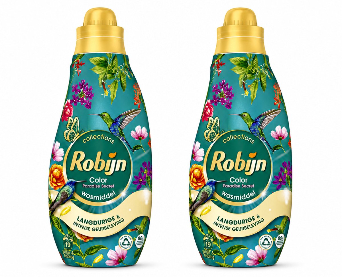 2 x Robijn - Klein & Krachtig Collections Color Paradise Secret - Vloeibaar Wasmiddel - 19 Wasbeurten - Bulkverpakking - 2 stuks