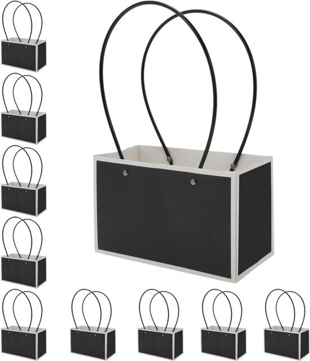 10 Boeketten met Handvat in Geschenkdoos voor Bloemisten - Perfect voor Verjaardagen, Moederdag en Bruiloften, 22 x 10 x 13 cm, Zwart