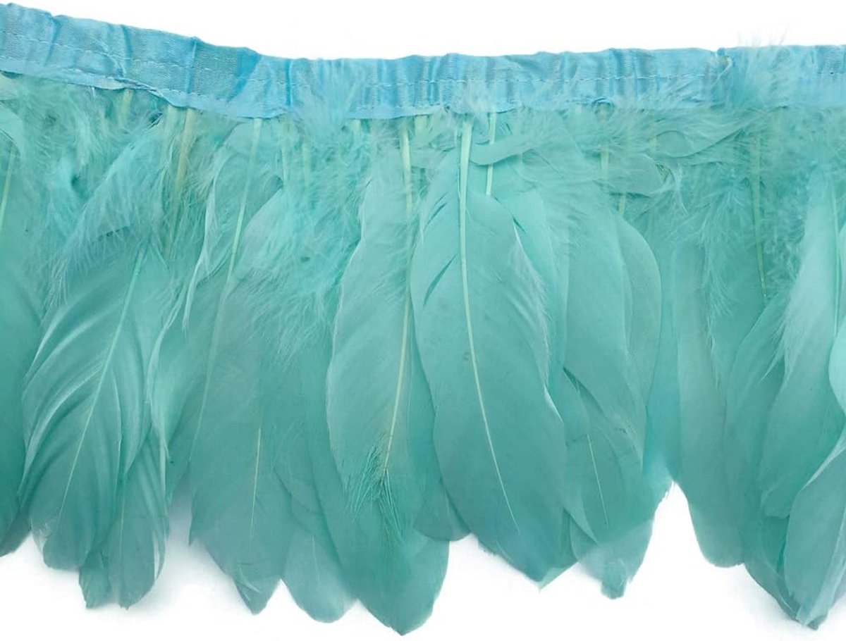 Veren, fringe trim 15-20 cm breedte voor naaien, kunsthandwerk, doe-het-zelf decoratie, handgemaakt (mintgroen)