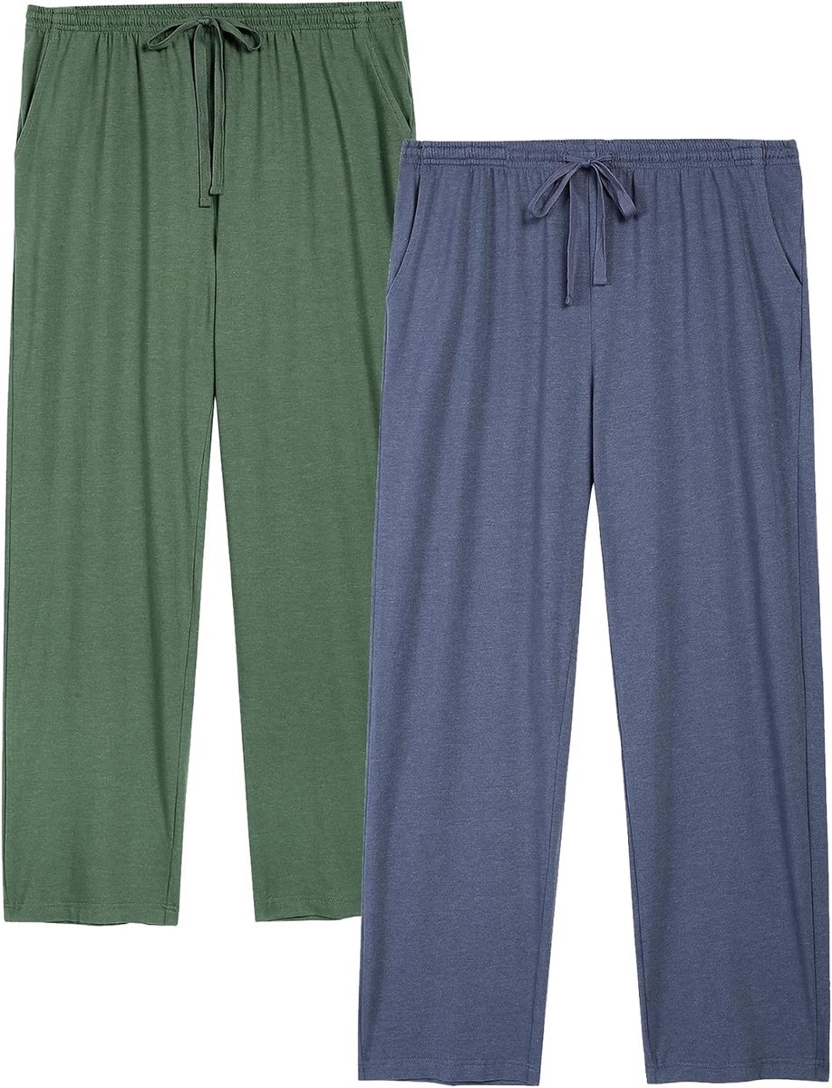 Pyjamabroek voor heren, lange pyjamabroek, 100% katoen, loungebroek, slaapbroek, vrijetijdsbroek met elastische tailleband en zijzakken