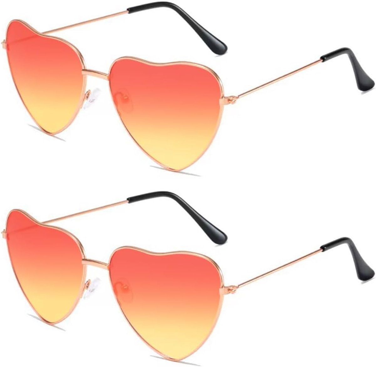 Hartvormige zonnebril, 2 paar, hippiebril voor dames, grappige bril voor verjaardagsfeest, carnaval, party, cosplay