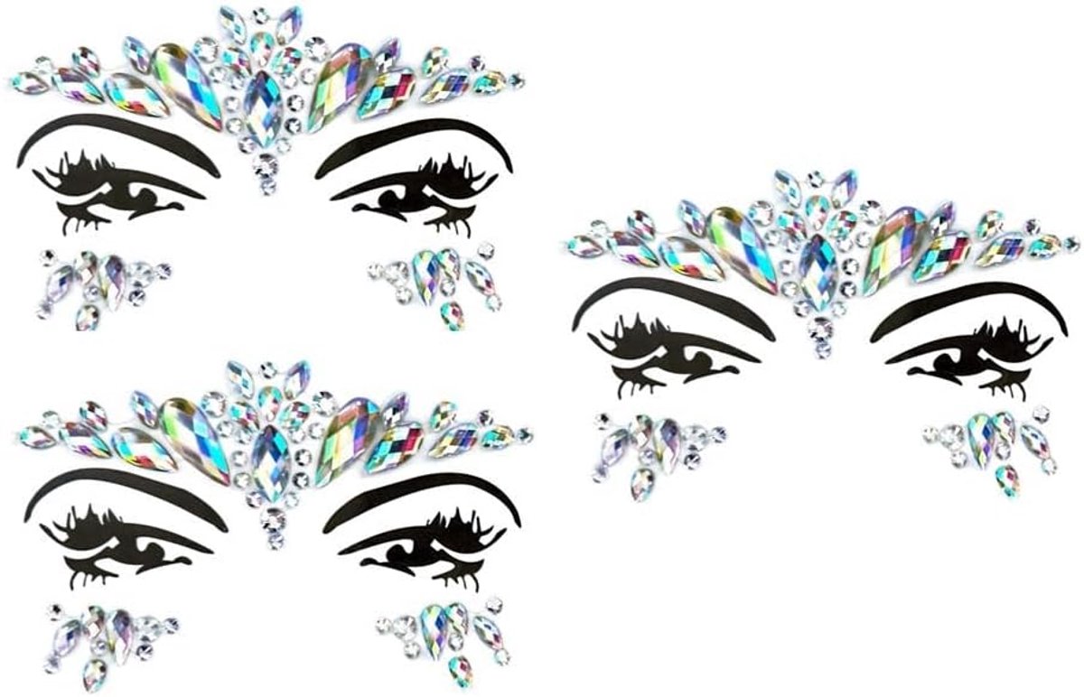 X 3 stuks glitterstenen gezicht edelstenen stickers glitter strasssteentjes gezicht make-up