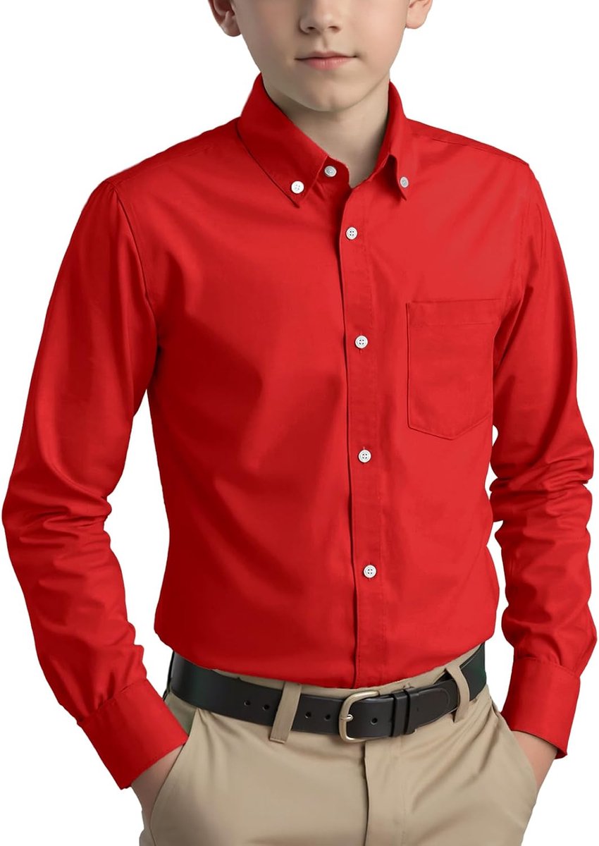 Jongens uniform katoenen T-shirt met lange mouwen en knoopsluiting voor kinderen (3-14 jaar)