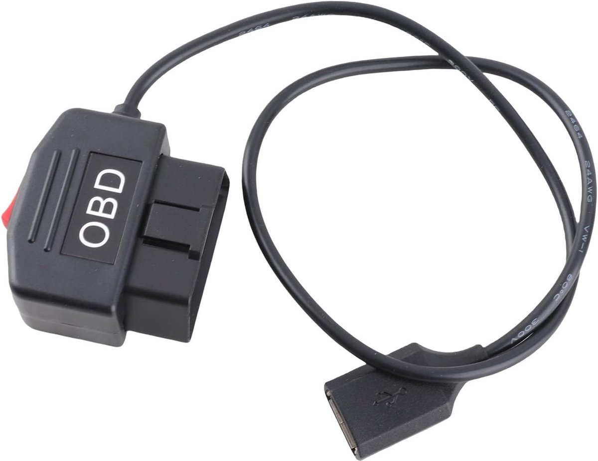 OBD-voedingskabel voor Dashcamera, 48cm/18.9in OBD-voedingsadapterkabel met Schakelknop ACC-modus Laagspanningsbeveiliging voor Opladen van Dashcameratelefoons