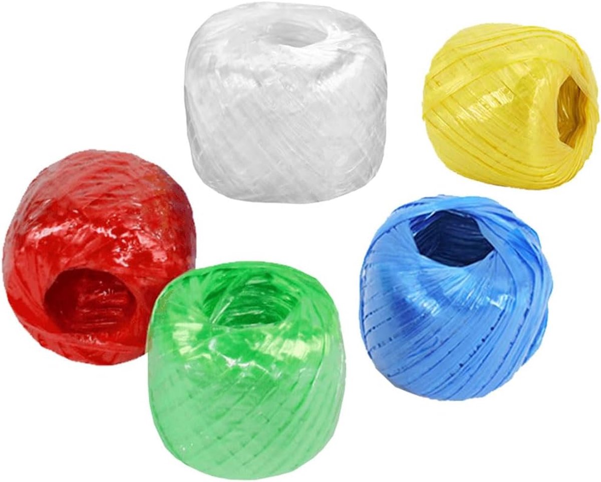 Nylon plastic touw touw, 4 cm breedte en 75 m lengte huishoudelijke touw touw voor verpakking tuinieren ambacht, 5 kleuren Pack van 5