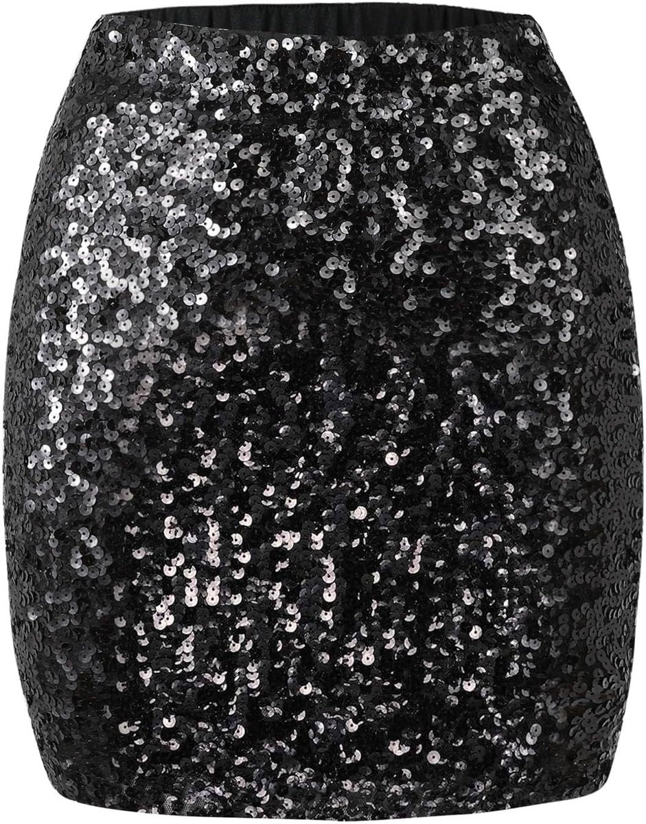 Vrouwen Fonkelende Rok Elastische Taille Glitter Rok met Voering Korte A-lijn Hippe Pailletten Mini Rok voor Festival Rave Party Night Out