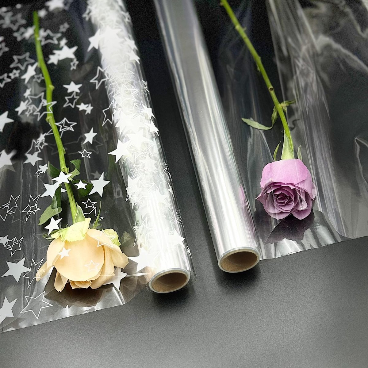 2 Rollen Dubbelgevouwen Transparant Cellofaan voor Kerstmis Verjaardagscadeau wrap (Star Clear)