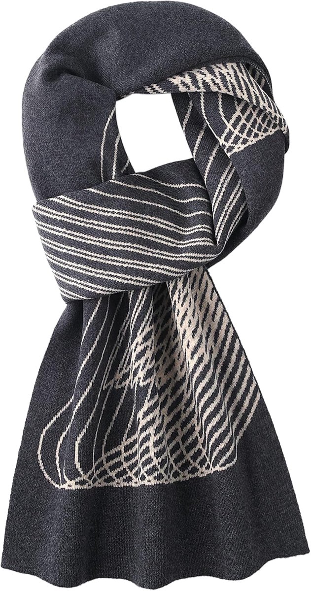 6% wol gebreide sjaal gebreide sjaal herensjaal wollen sjaal voor winter herfst casual business gentleman - donkergrijs & beige, J03 donkergrijs en beige, 180×30cm