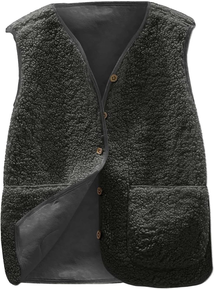 Damesvest van fleece, mouwloos, elegant, winter, met zak, effen, mouwloos, casual, thermisch, met knoop, jas voor winter en herfst