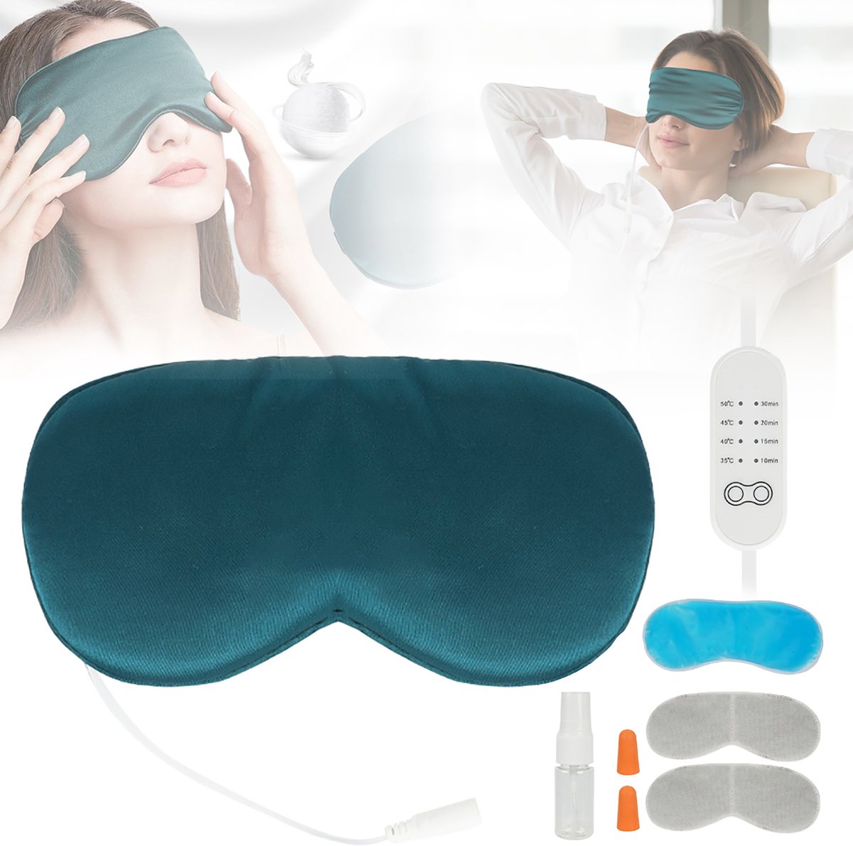 Draadloos Verwarmd Oogmasker, Elektrisch Verwarmd Oogkompres Van Zijde, 4 Verwarmingsstanden en 5 Timerstanden, Verwarming en Koeling in Één Apparaat.