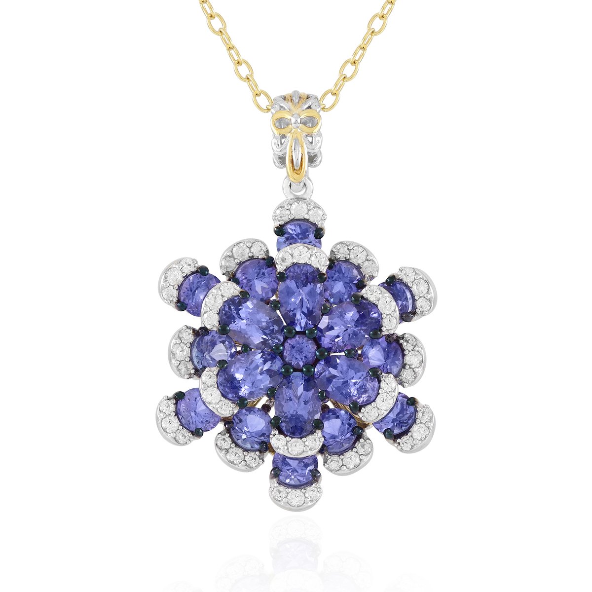 Cavill - Zilveren Halsketting - 925 Sterling Zilver Verguld - Tanzaniet Ovaal en Rond 5,875 ct - Bloemmotief - Elegante Damesketting
