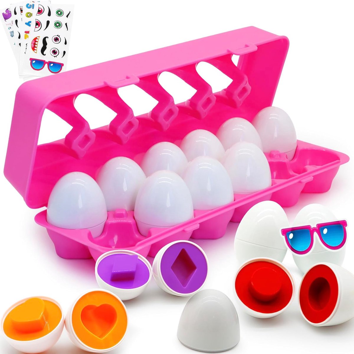 Eieren voor Peuters 12 Stuks Set Kleur en Vormherkenning Sorteerder Puzzel voor Pasen Reizen Bingo Spel, Montessori Babyspeelgoed Sorteren Fijne Motoriek Paasgeschenken Mandvullers