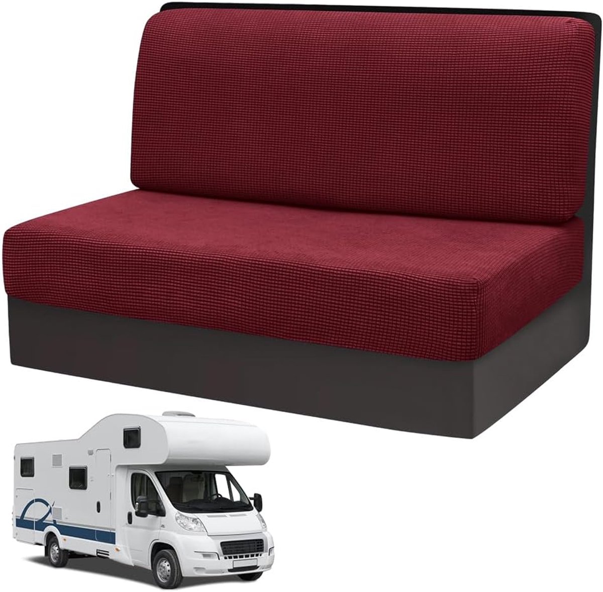 2 stuks camper kussenslopen, 1 set spanbeugels voor bank, RV-stoelhoezen, woonwagen polster, sofa-stoelkussenslopen, camper-stoelhoezen voor aanhanger reismobilstoel, wasbaar (Rood)