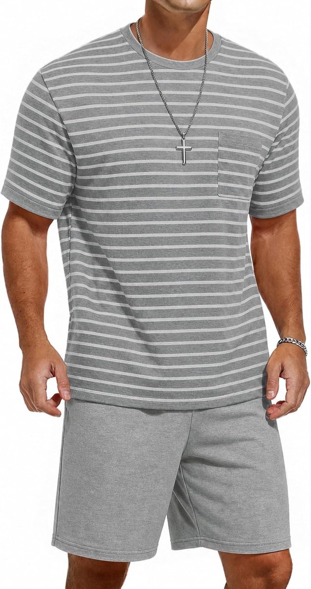 Pyjama heren korte zomer pyjama heren katoen gestreepte heren pyjama met elastische riem nachtshorts korte nachtbroek