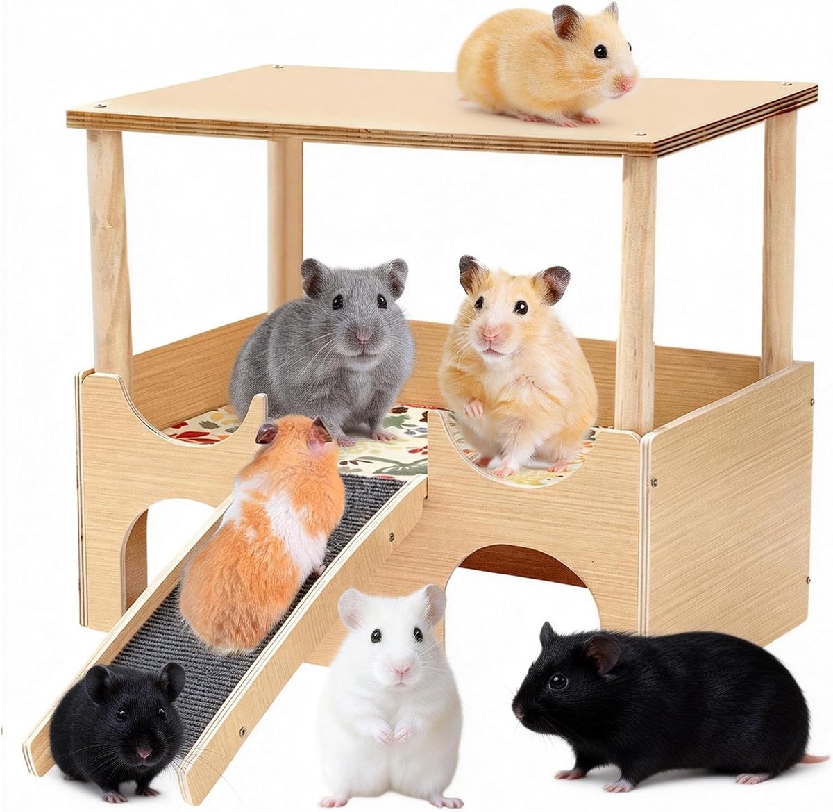 Cavia's met meerdere verdiepingen, verstopplaats voor cavia's, huis met trap, cavia's accessoires, huis, voor hamsters, konijnen en chinchilla's, kleine huisdieren
