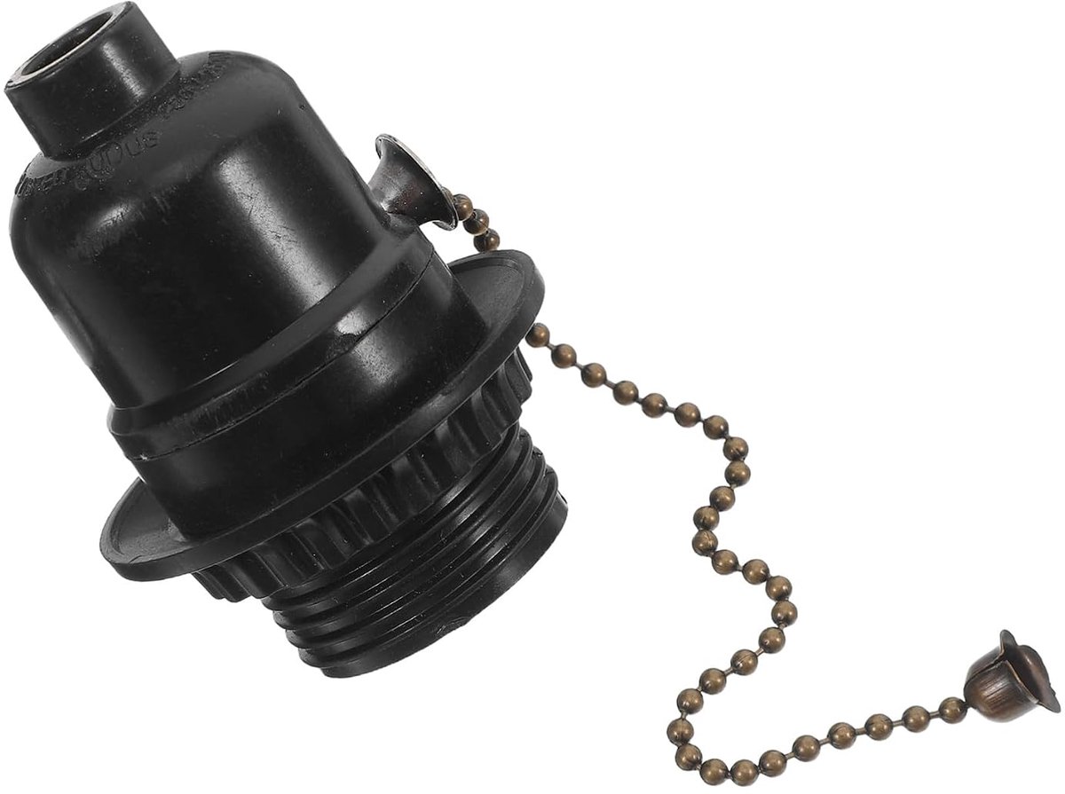 Lamphouder met trekschakelaar, pull-chain bakeliet, geïsoleerd metaal, duurzaam, compatibel met standaard gloeilampen, geschikt voor staande lampen, eenvoudige bediening, zwart