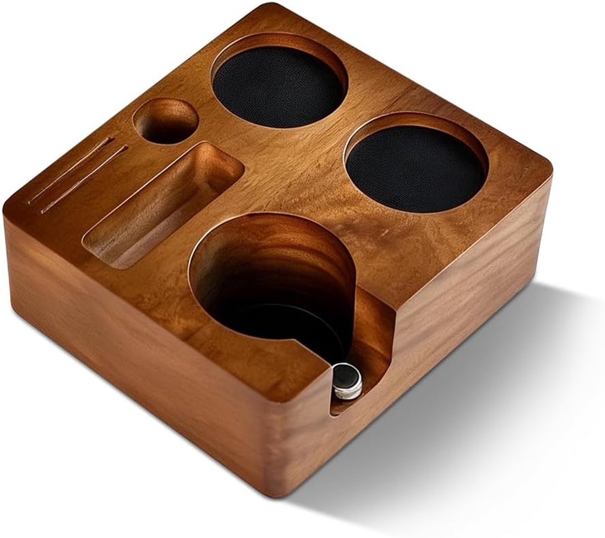 Tamperstation 58 mm met 6 opbergvakken, ruimtebesparend espressostation van massief hout, barista-accessoires voor koffiemachine (51/54 mm)