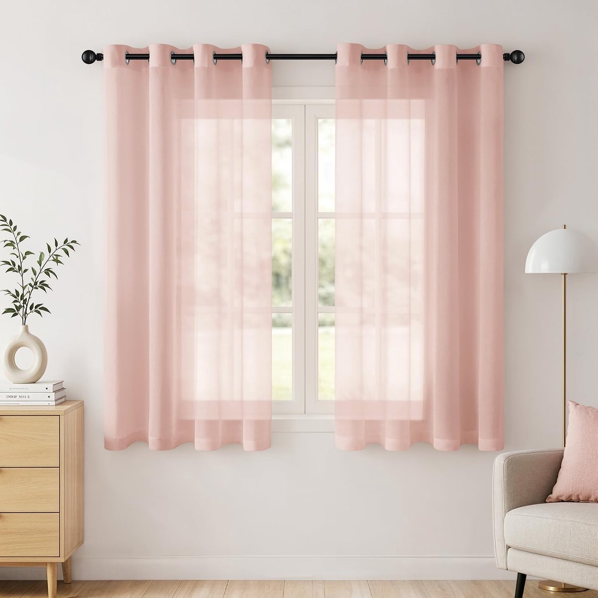 Set van 2 transparante voile gordijnen met inslagringen, 140 x 160 cm (b x h), transparante gordijnen met inslagringen voor woonkamer, slaapkamer, balkon, keuken, lichtdoorlatend