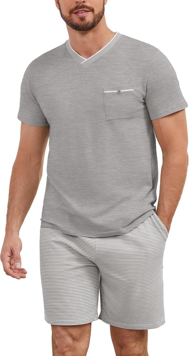 Pyjama heren korte pyjama katoen nachtkleding tweedelige set shirt met korte mouwen en strepen pyjamabroek