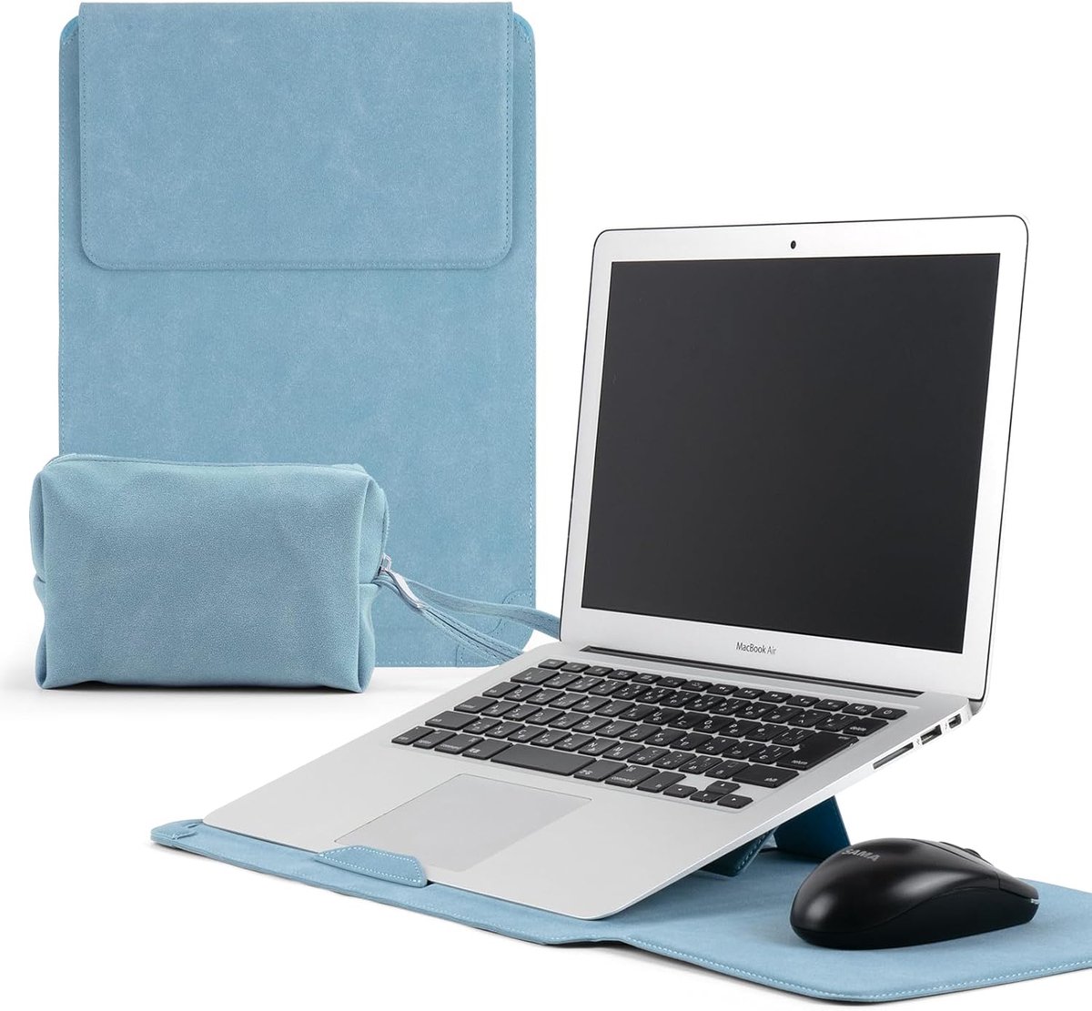 Laptophoes met standaardfunctie voor MacBook Pro 14" M4/M3/M2/M1, MacBook Pro/Air 13/13,6 inch, matte PU-lederen magnetische laptoptas voor HP, Dell 13-14 inch, blauw