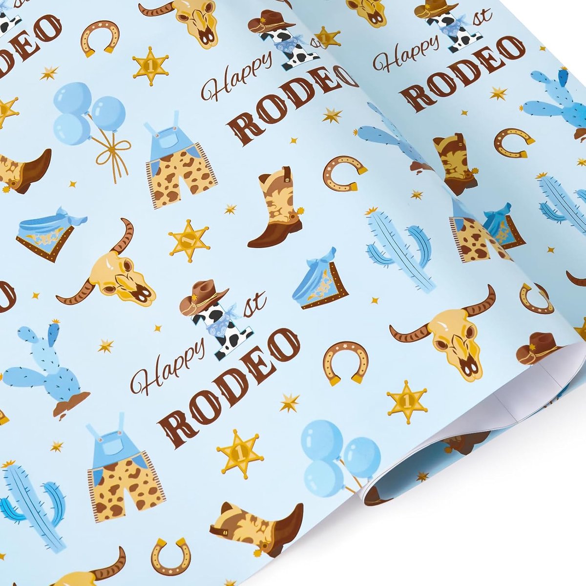 Cadeaupapier voor 1e verjaardag geschenk decoratie cowboys (6 stuks à 50 cm × 70 cm)
