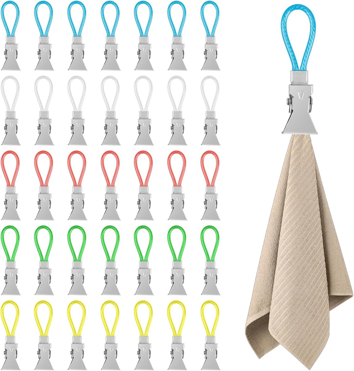 35 stuks handdoekhangers voor handdoeken, handdoekclips met lus, handdoekhanger zonder naaien, handdoekhouder clips klemmen voor het ophangen van theedoeken in keuken badkamer