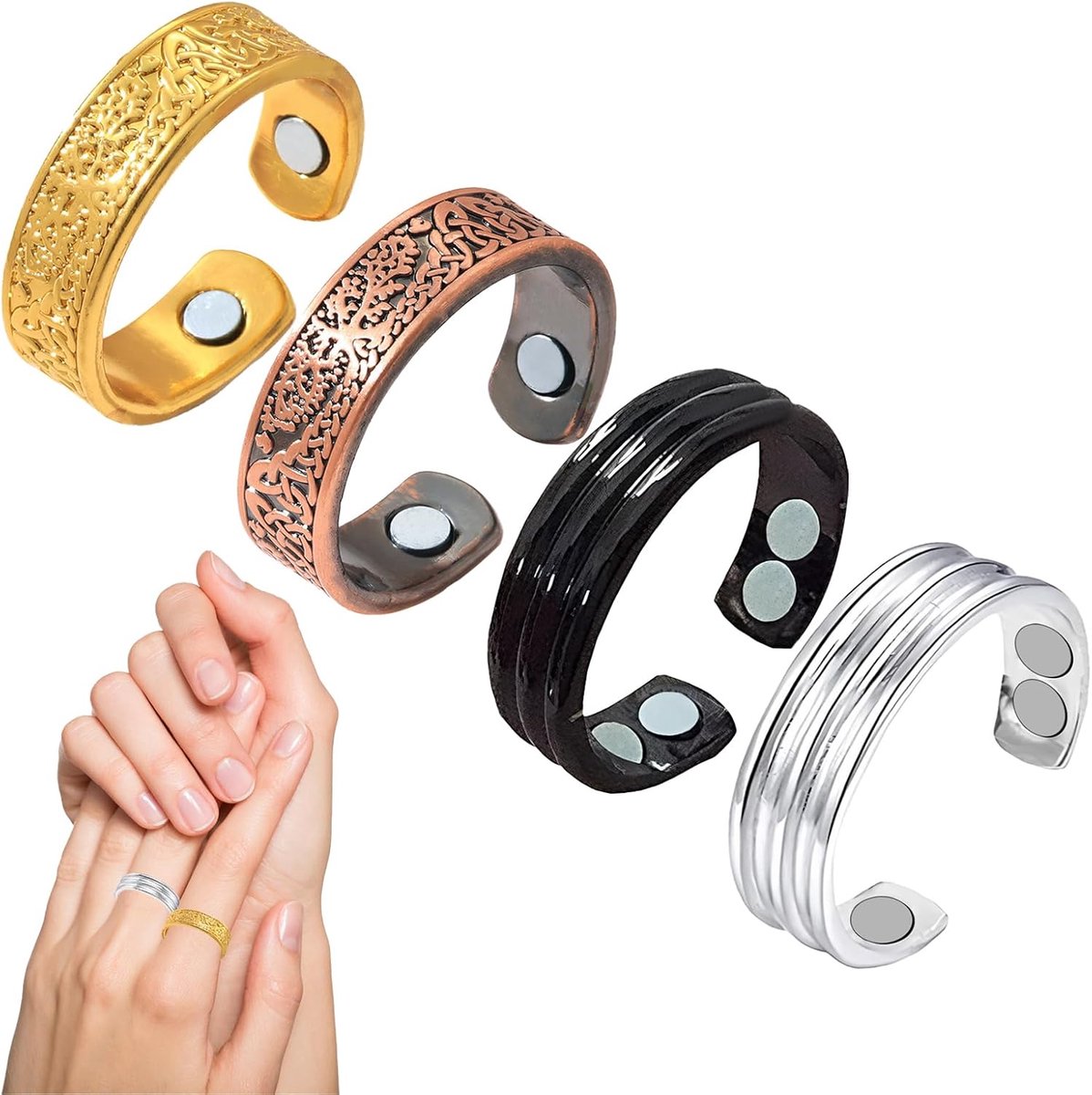 Ringen helpen bij angst, stress door ontspannen, verstelbaar ontwerp, licht, comfortabel, uniseks, elegant, geschikt voor dagelijks gebruik, afspraken en feestjes (zwart, zilver