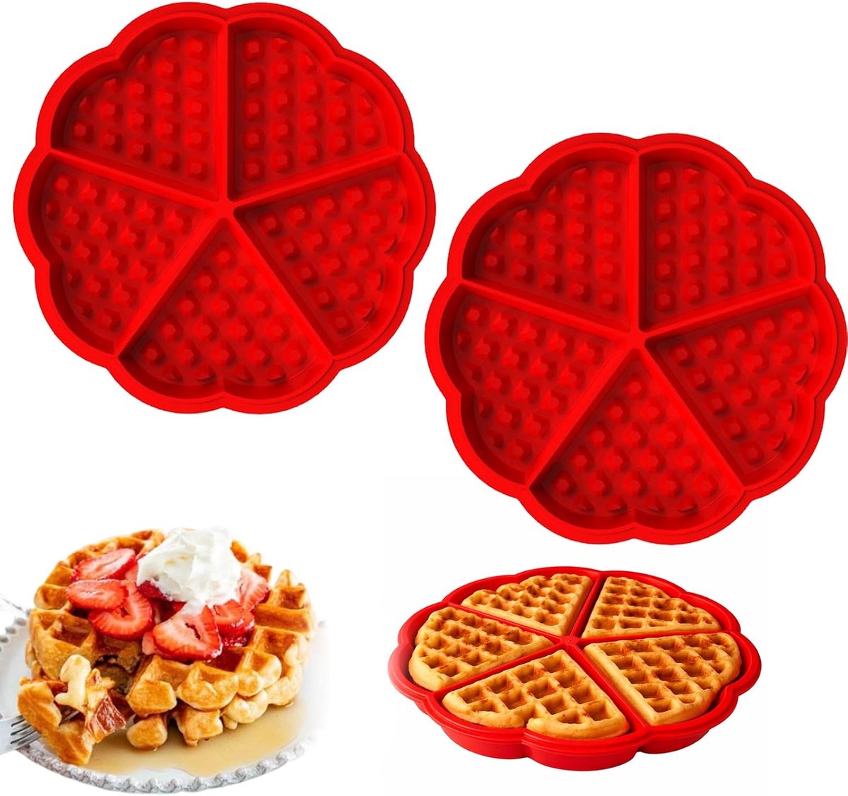 2 stuks wafelvorm voor airfryer, siliconen wafelvorm voor airfryer, wafelvorm siliconen, 5 vormen anti-aanbaksiliconen muffinvormen, herbruikbare siliconen wafelvorm, wafelvorm, cakevorm voor wafels