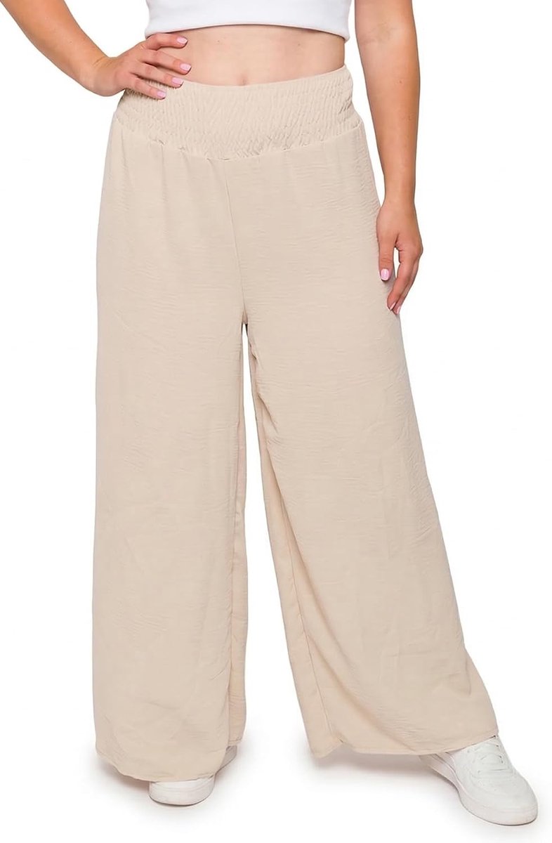 Palazzo broek wijde stoffen broek dames zomerbroek dames licht losse wijde marlenebroek snit met hoge taille elastische tailleband voor kantoor vrije tijd strand outfit luchtig comfortabel