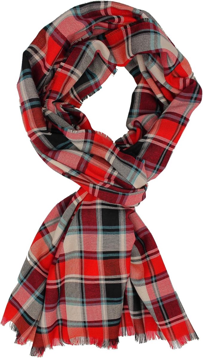 Katoenen sjaal damessjaal zomersjaal herensjaal rood zwart wit met ruitpatroon licht, zwart/rood/wit., 200 x 53 cm (L X B )