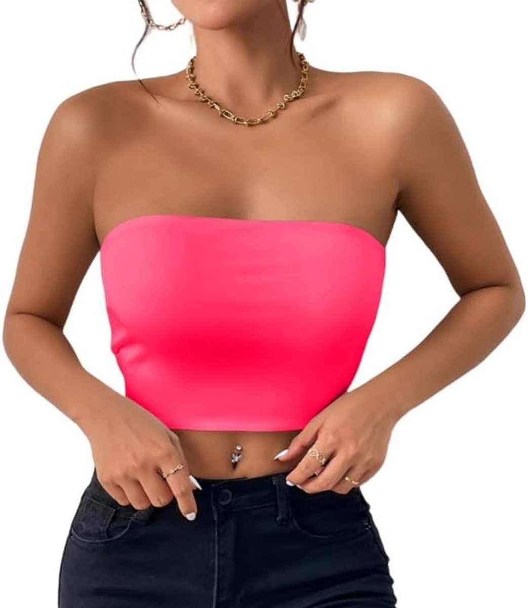 Top voor Vrouwen Zomer Strapless Crop Tops Sexy Mouwloze Bandeau Vest Topjes Zonder Vulling Dames Basic Rekbaar Slank Passend Rugloze Y2K Top Casual Uitgaansoutfit