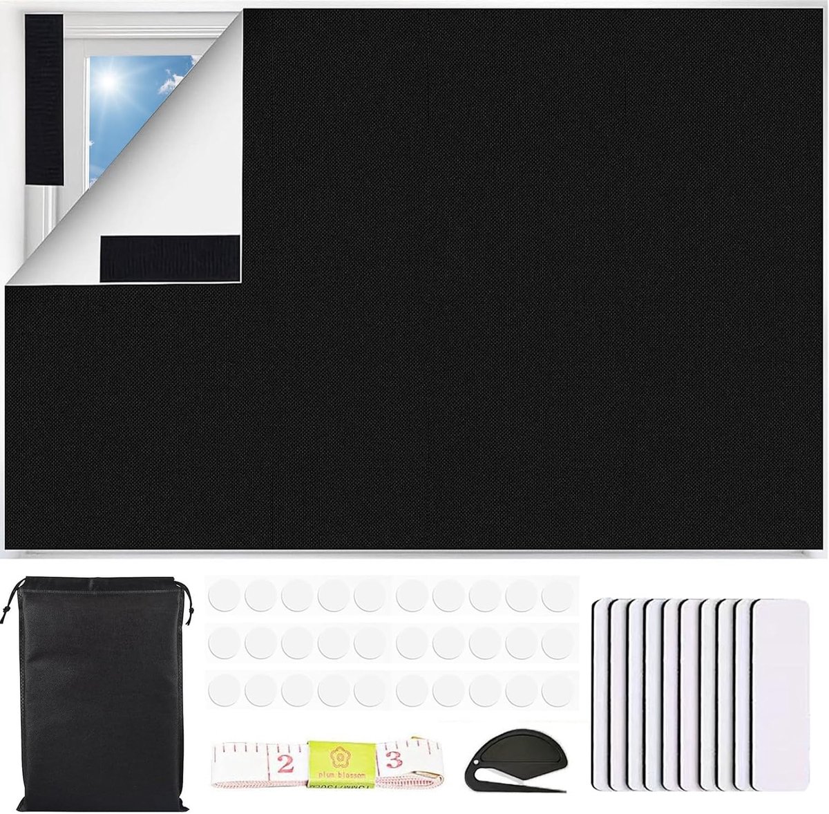 Gordijnen, draagbare verduisteringsgordijnen, 300 x 150 cm, jaloezieën met magische stickers, voor slaapkamer, baby, reizen, eenvoudig aan te brengen, geschikt voor ramen van elke grootte en