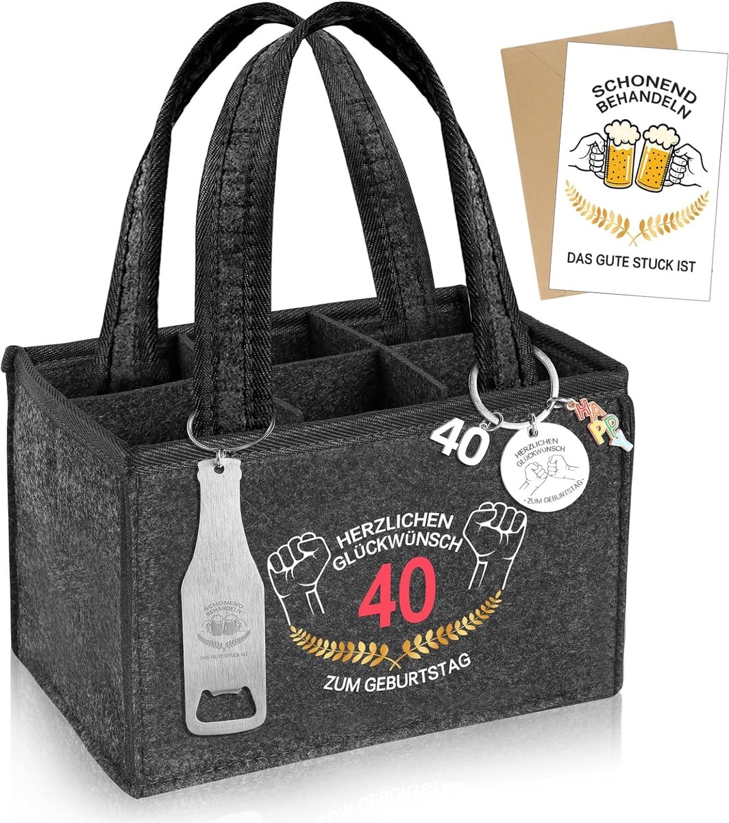 Cadeaus voor de 60ste verjaardag, mannenhandtas, biertas met 60e verjaardag sleutelhanger, mannenhandtas, bier flessentas met flesopener en wenskaarten, bierdrager voor bierliefhebbers