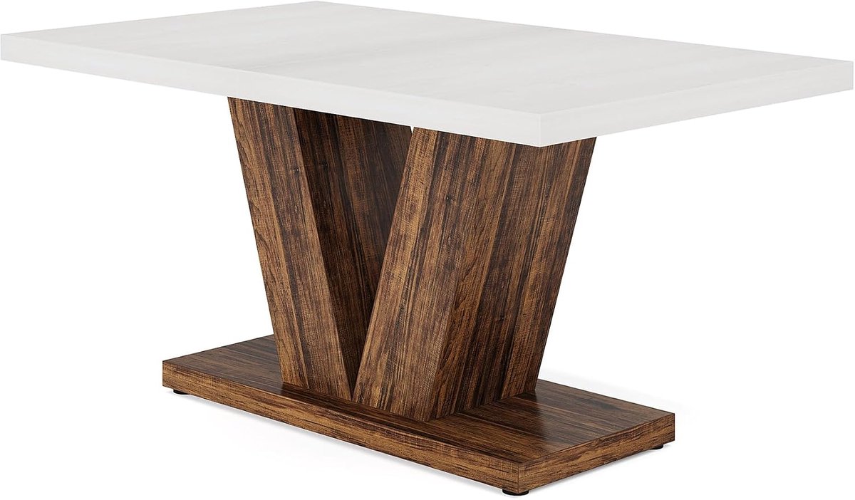 Eettafel 120 x 80 cm, wit MDF tafelblad, metalen V poot onderstel, geschikt voor 4 personen, moderne eettafel