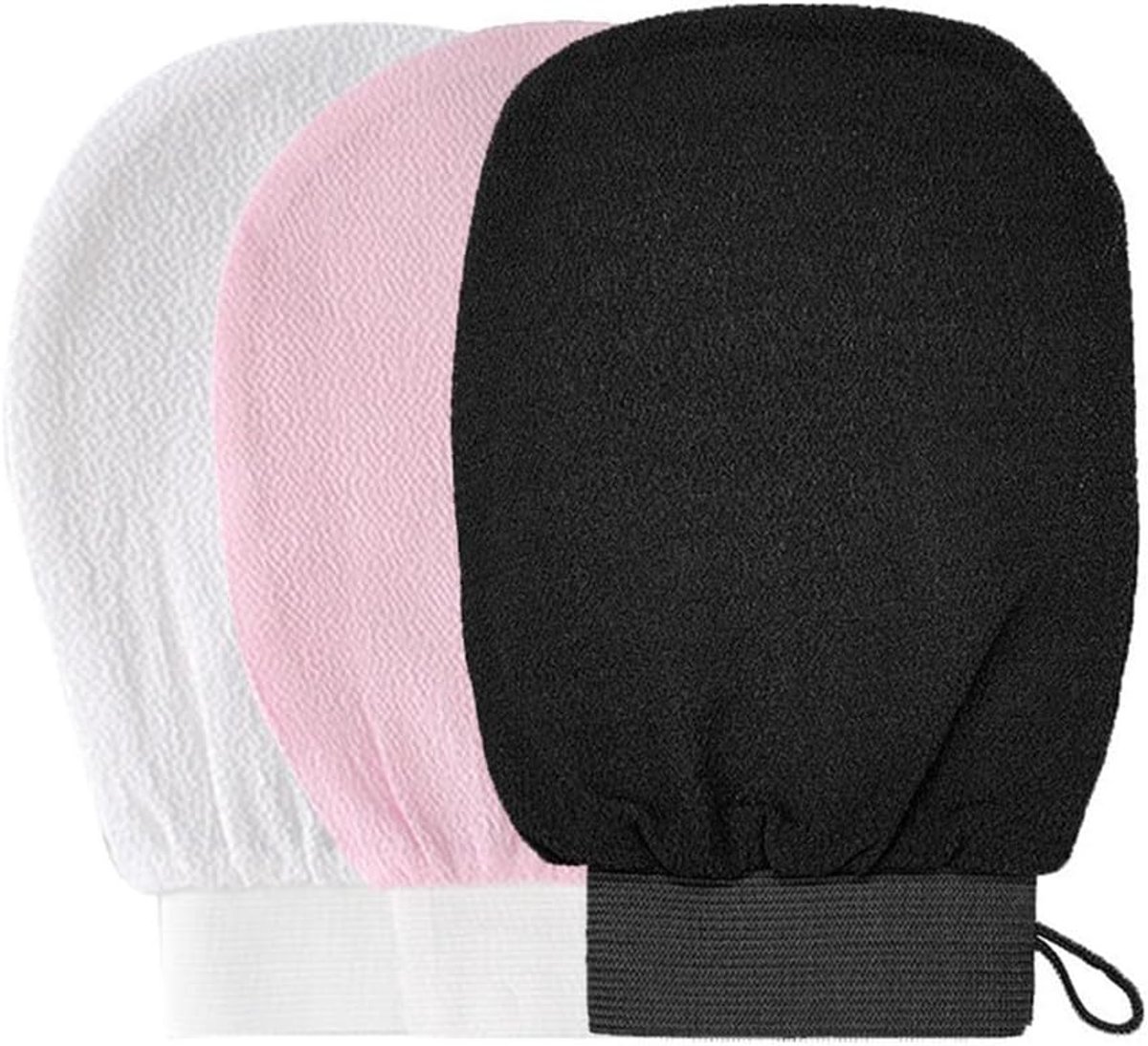 3 stuks peelinghandschoenen, scrubhandschoenen van natuurlijke viscose voor mannen en vrouwen, verwijdert dode en onzuivere huid, handschoen voor douche en hammam, zachte en gladde huid