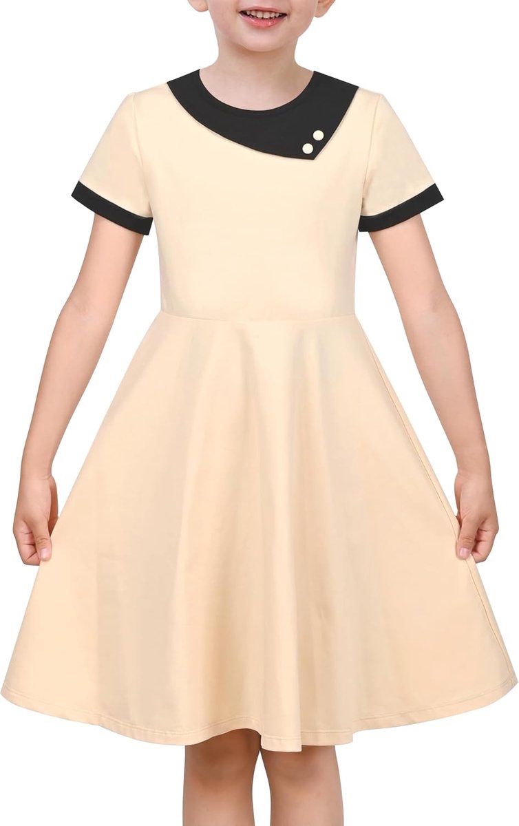 Jurk Asymmetrisch Halsband Brei Preppy School Familie Korte mouw Katoen 6-12 jaar