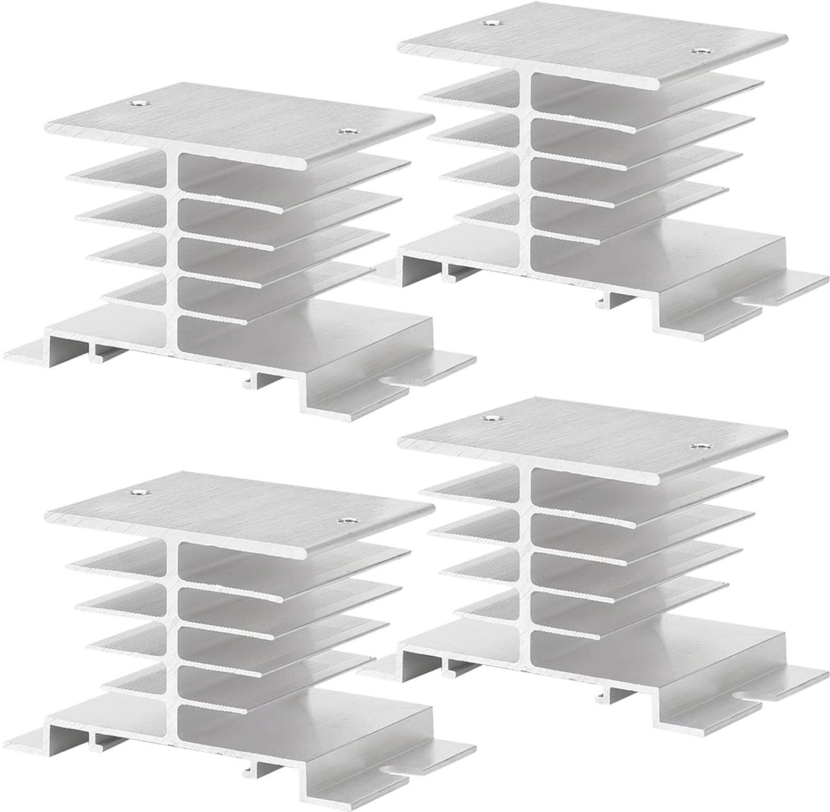 4 stuks SSR koellichamen, aluminium heatsink voor eenfasig Solid State relais SSR-10A 25A 40A gatafstand 48mm (80 x 50 x 50 mm, zilver)