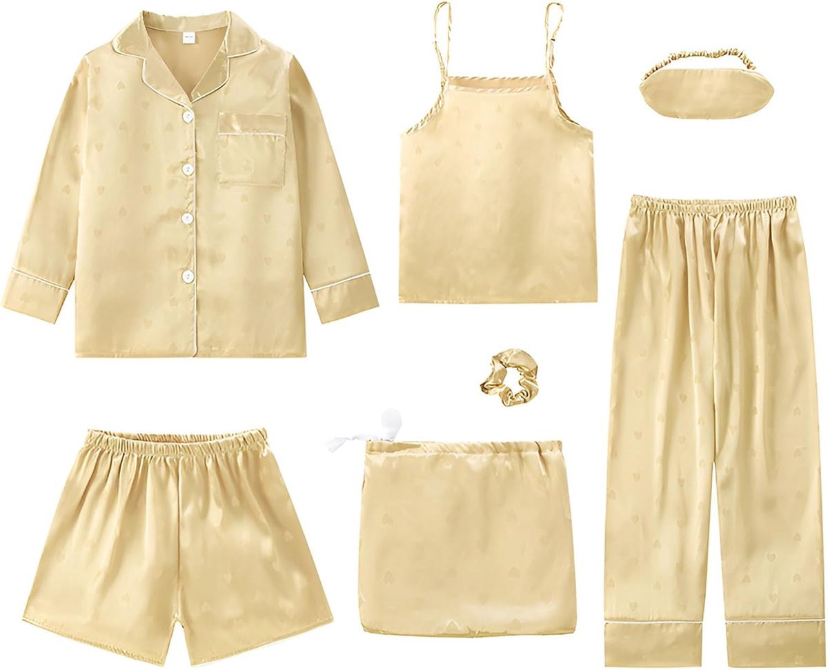 7PCS Satijnen Pyjama Set Lente Zomer Herfst Tops & Broeken Shorts Slaapkleding