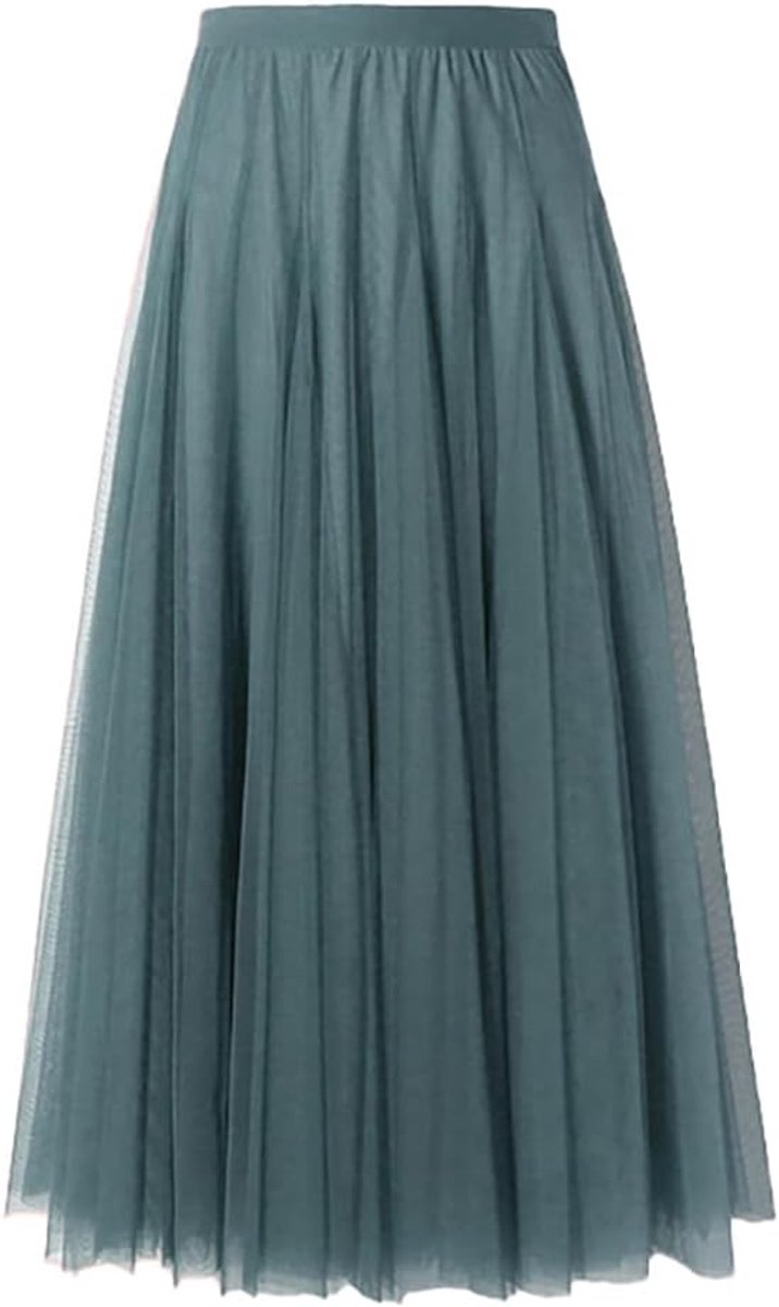 Maxi-tule rok voor dames, A-lijn, midi-rok, onderrok, gelaagde rok, plooirok, dames, tule rok met hoge taille, podiumjurk, mesh, tutu, rok voor bruiloft en feest, blauw, XS
