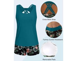 Tankini voor dames, buikreducerende tankini, badpak, top-bikini, push-up broek, shorts voor dames, met platte pijpen, badpak voor dames, 3-delig